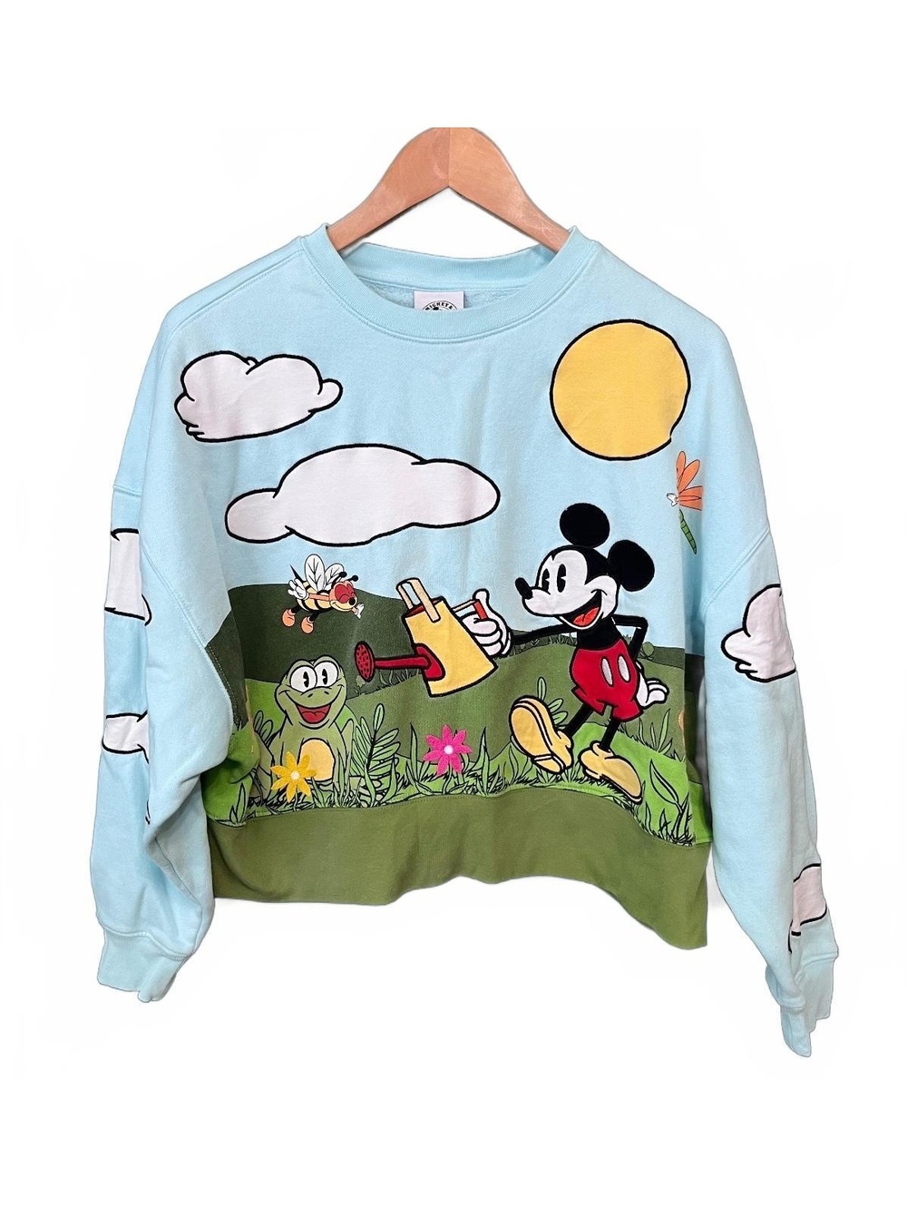 VTG Disney Mickey & Co Garden Cropped Sweatshirt Pastel Fairycore Goblincore XS